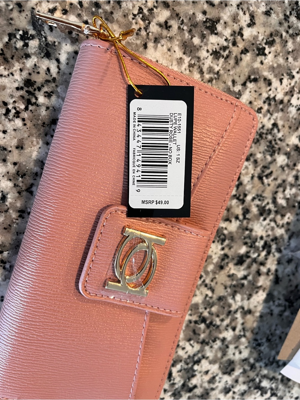 bebe Dusty Rose Wallet with Gold Hardware